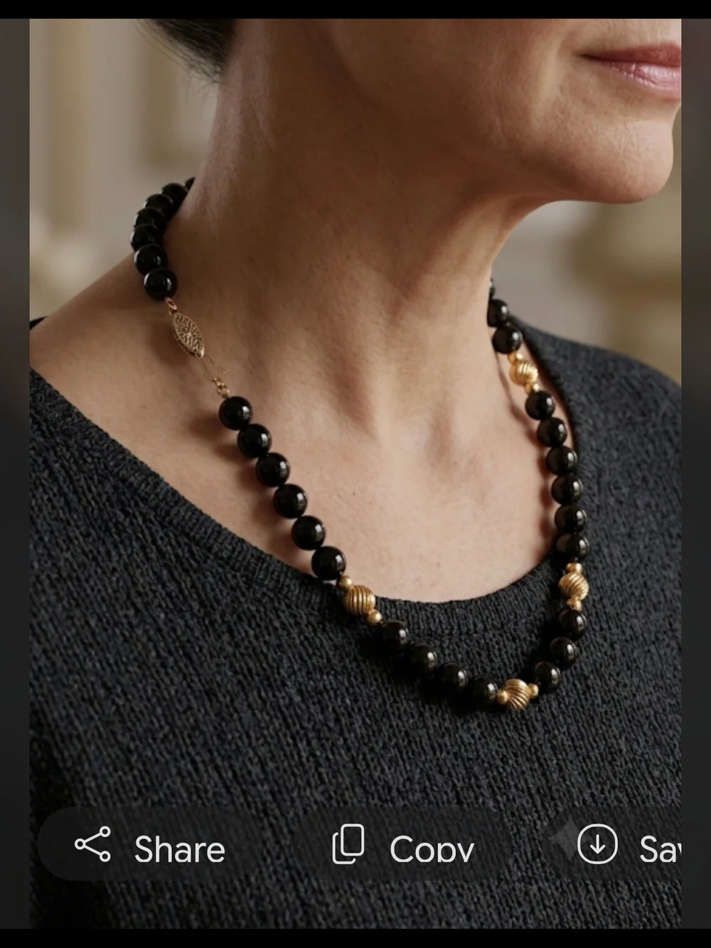 14k Gold and Black Onyx Beaded Necklace - Elegant Women's Jewelry